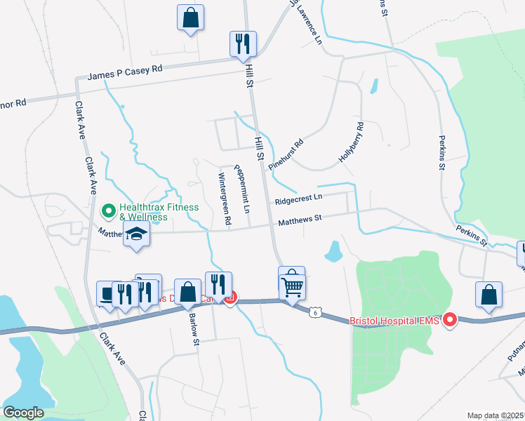 map of restaurants, bars, coffee shops, grocery stores, and more near 199 Hill Street in Bristol