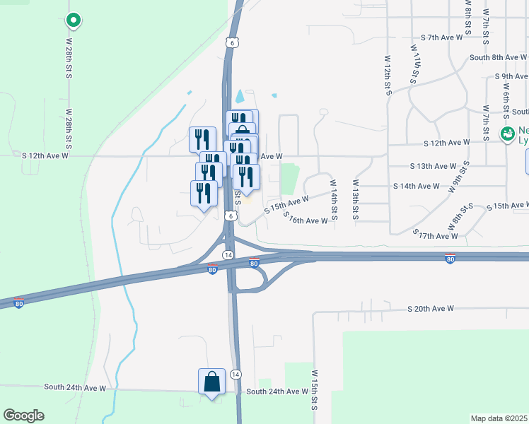 map of restaurants, bars, coffee shops, grocery stores, and more near 1401 West 16th Street South in Newton