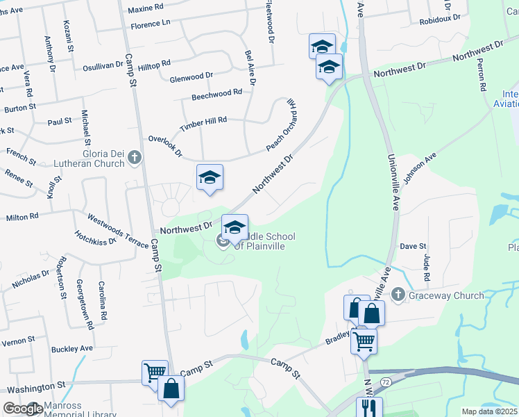 map of restaurants, bars, coffee shops, grocery stores, and more near 2 North Gate in Plainville