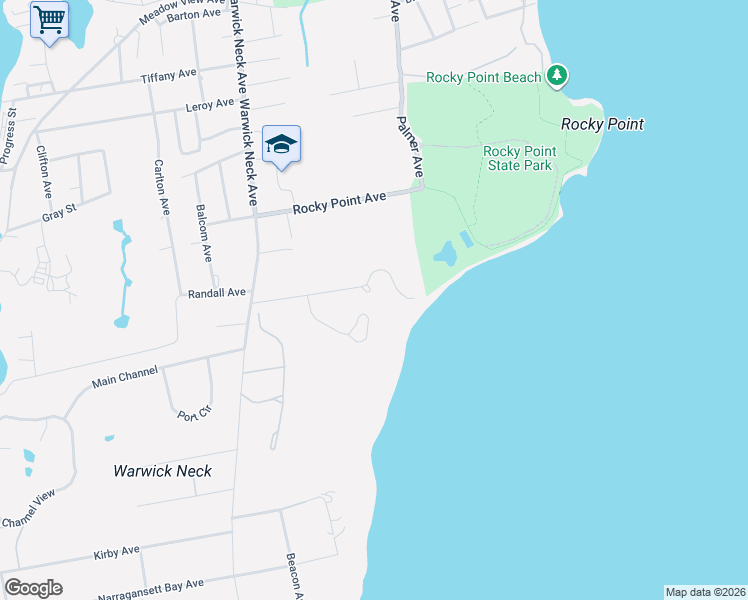map of restaurants, bars, coffee shops, grocery stores, and more near 118 Aldrich Avenue in Warwick