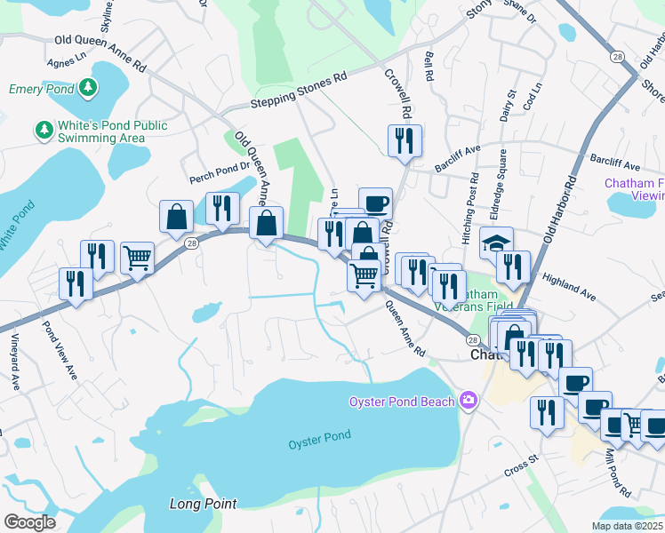 map of restaurants, bars, coffee shops, grocery stores, and more near 902 Main Street in Chatham
