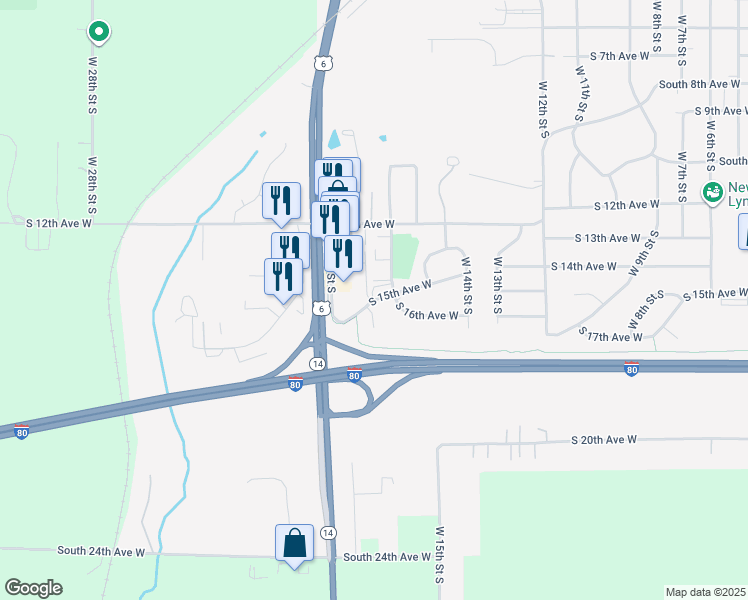 map of restaurants, bars, coffee shops, grocery stores, and more near 1401 West 16th Street South in Newton