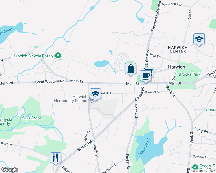 map of restaurants, bars, coffee shops, grocery stores, and more near 646 Main Street in Harwich