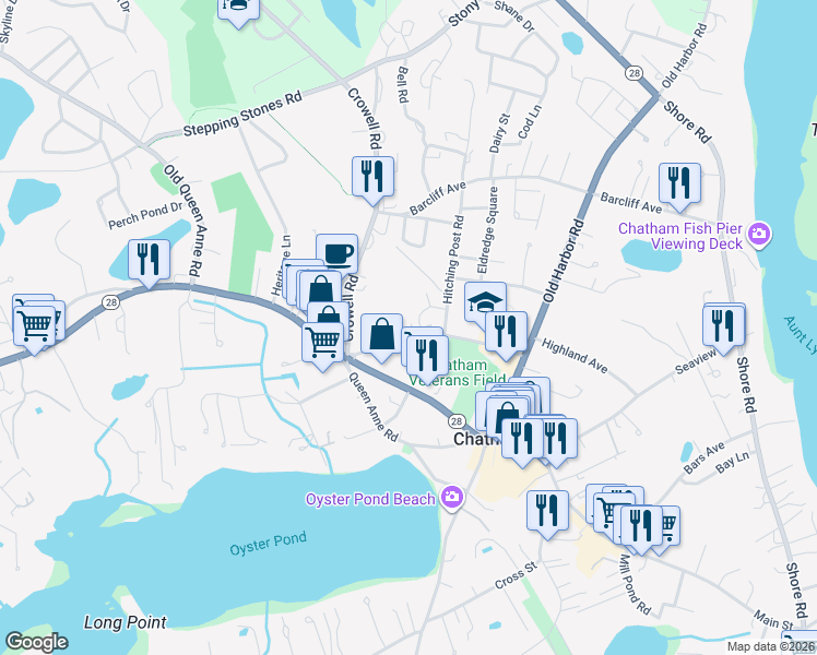 map of restaurants, bars, coffee shops, grocery stores, and more near 75a Depot Road in Chatham