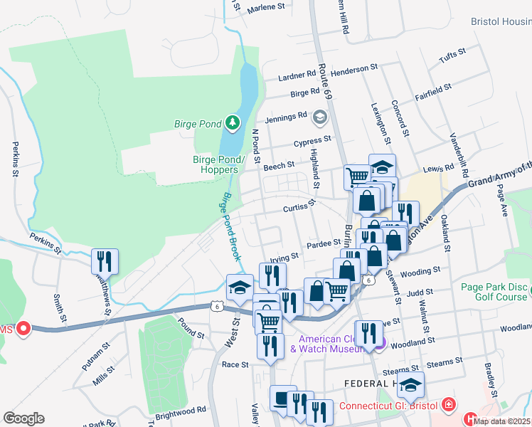 map of restaurants, bars, coffee shops, grocery stores, and more near 160 Curtiss Street in Bristol
