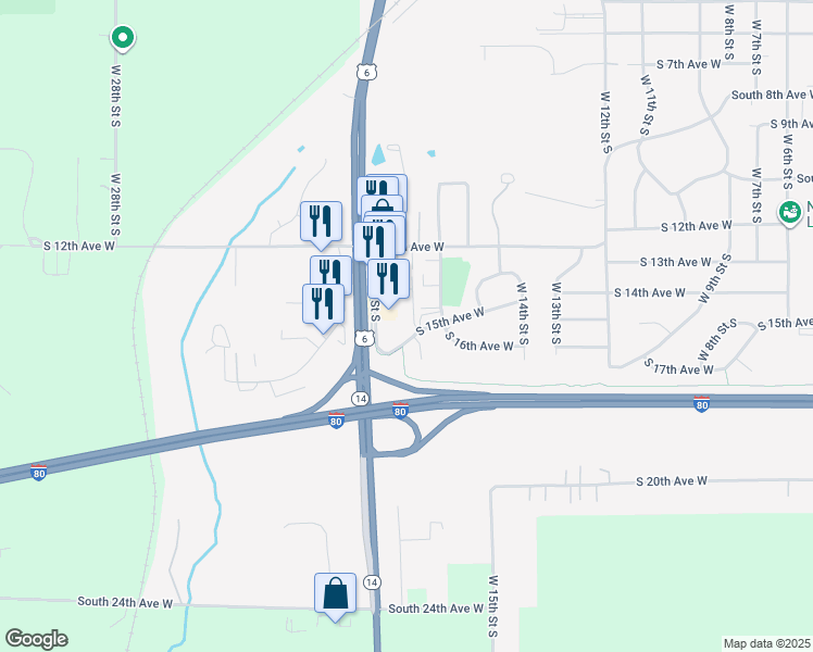 map of restaurants, bars, coffee shops, grocery stores, and more near 1401 West 16th Street South in Newton