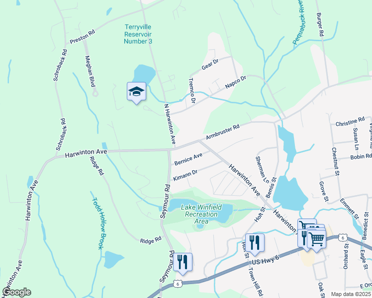 map of restaurants, bars, coffee shops, grocery stores, and more near 119 North Harwinton Avenue in Plymouth
