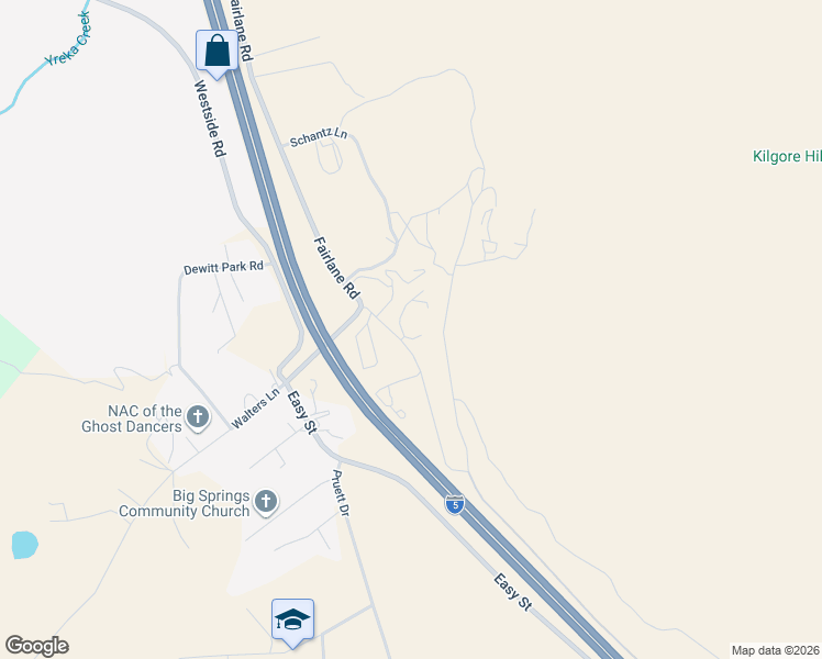 map of restaurants, bars, coffee shops, grocery stores, and more near 3204 Fairlane Road in Yreka