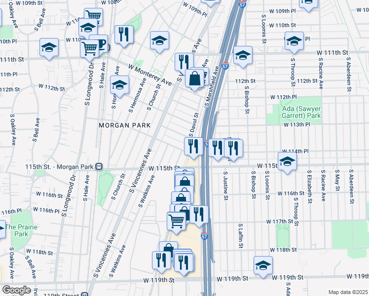 map of restaurants, bars, coffee shops, grocery stores, and more near 1724 West Edmaire Street in Chicago
