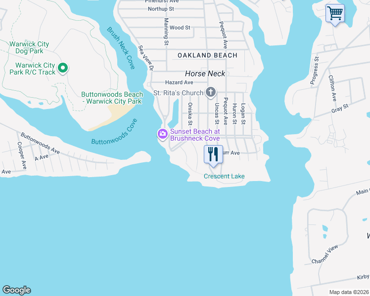 map of restaurants, bars, coffee shops, grocery stores, and more near 9 Hewett Street in Warwick