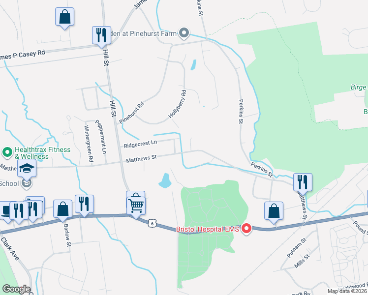 map of restaurants, bars, coffee shops, grocery stores, and more near 151 Ridgecrest Lane in Bristol