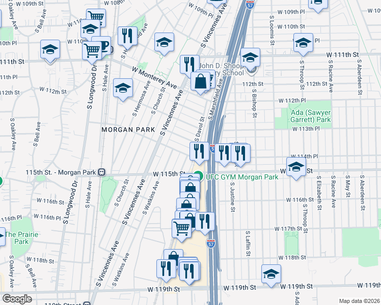 map of restaurants, bars, coffee shops, grocery stores, and more near 1724 West Edmaire Street in Chicago