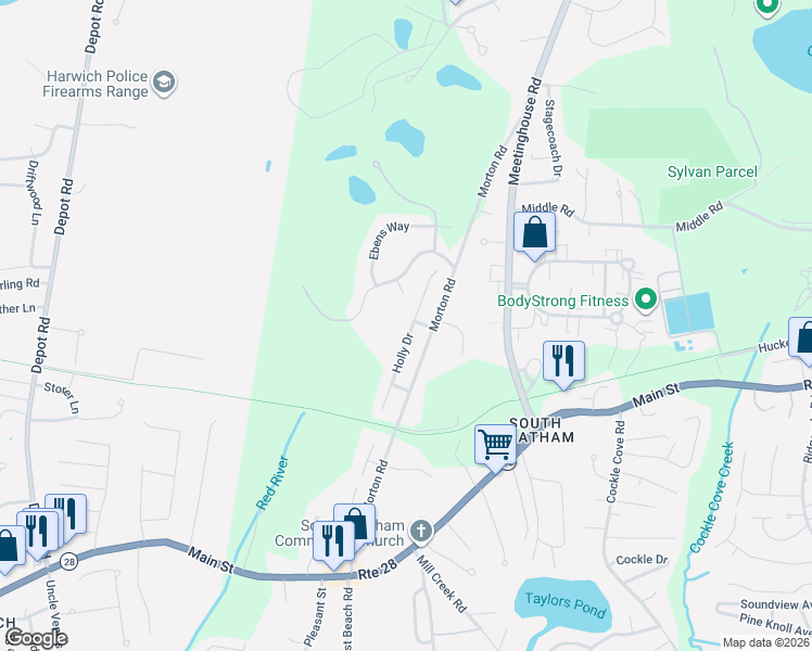 map of restaurants, bars, coffee shops, grocery stores, and more near 111 Holly Drive in Chatham