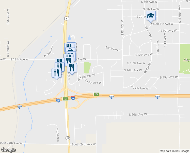 map of restaurants, bars, coffee shops, grocery stores, and more near 1435 South 15th Avenue West in Newton