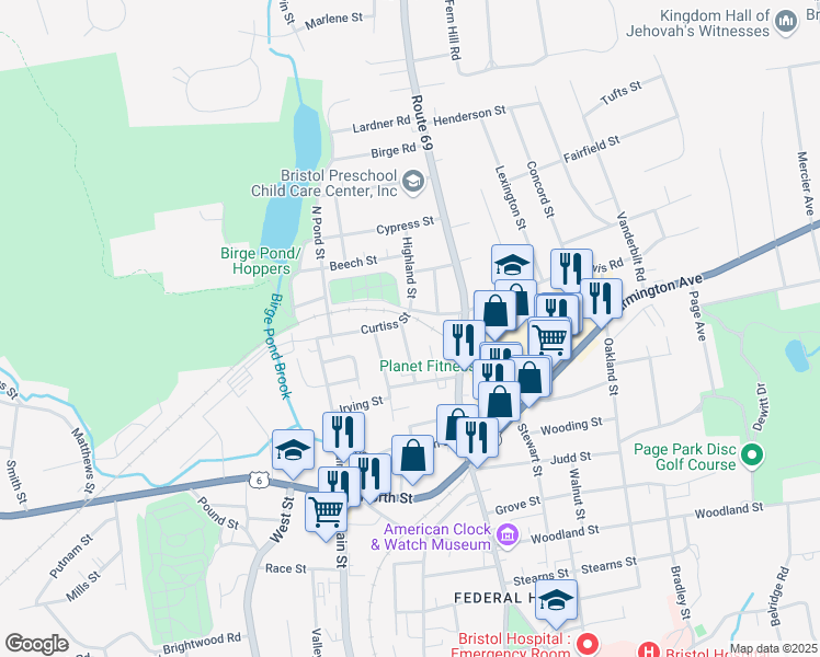 map of restaurants, bars, coffee shops, grocery stores, and more near 76 Curtiss Street in Bristol