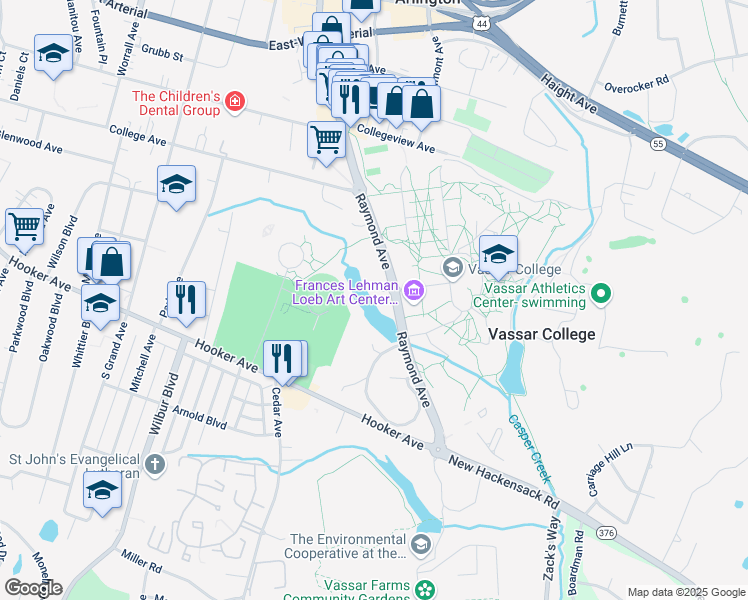 map of restaurants, bars, coffee shops, grocery stores, and more near 28 Vassar Lake Drive in Poughkeepsie