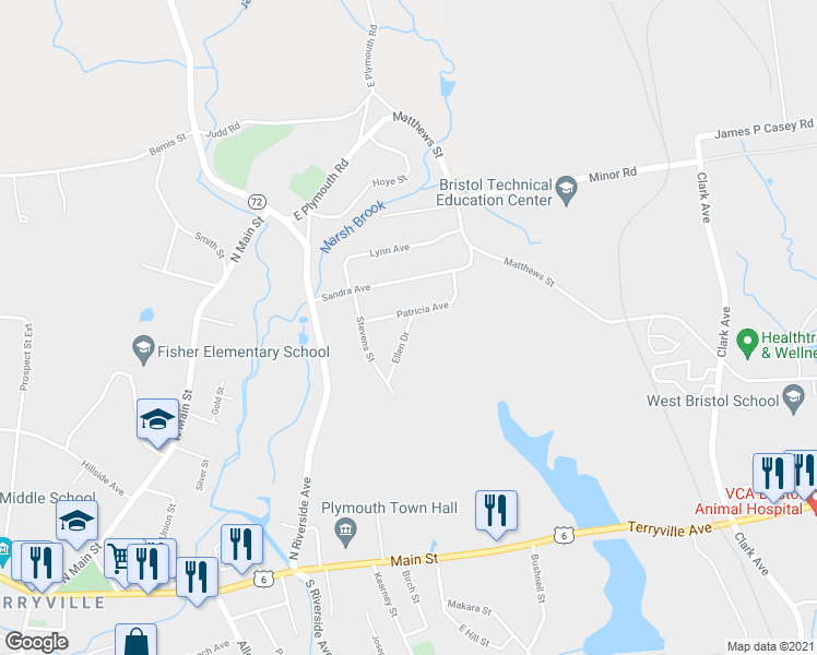 map of restaurants, bars, coffee shops, grocery stores, and more near 10 Ellen Dr in Plymouth