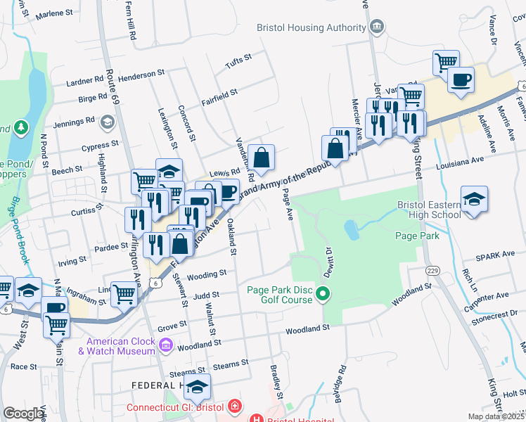 map of restaurants, bars, coffee shops, grocery stores, and more near 40 Hickory Street in Bristol