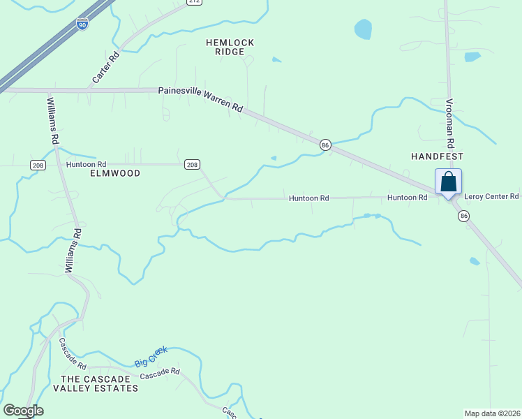 map of restaurants, bars, coffee shops, grocery stores, and more near 12546 County Highway 208 in Painesville