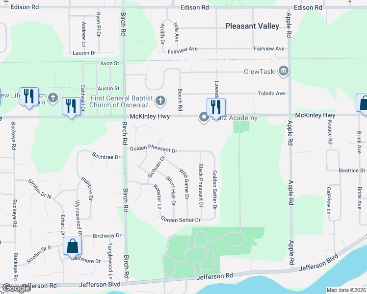 map of restaurants, bars, coffee shops, grocery stores, and more near 10941-11011 Golden Pheasant Dr in Osceola