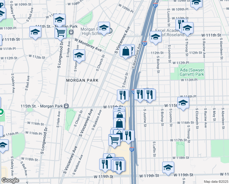 map of restaurants, bars, coffee shops, grocery stores, and more near 1724 West Edmaire Street in Chicago
