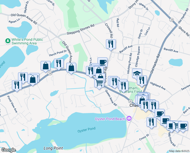 map of restaurants, bars, coffee shops, grocery stores, and more near 902 Main Street in Chatham