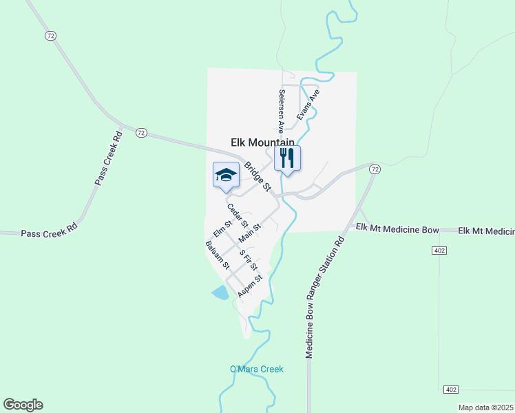 map of restaurants, bars, coffee shops, grocery stores, and more near in Elk Mountain