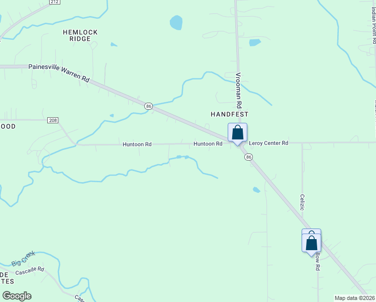 map of restaurants, bars, coffee shops, grocery stores, and more near 12772 County Highway 208 in Painesville