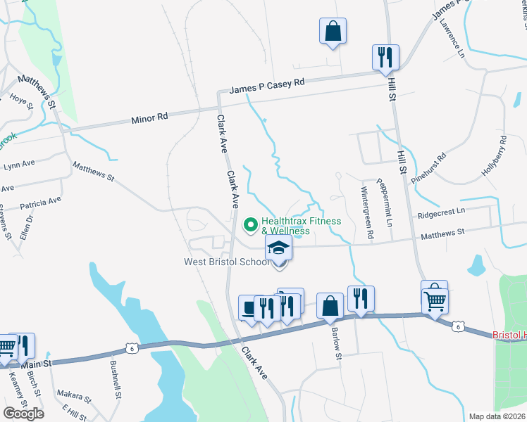 map of restaurants, bars, coffee shops, grocery stores, and more near 600 Clark Avenue in Bristol