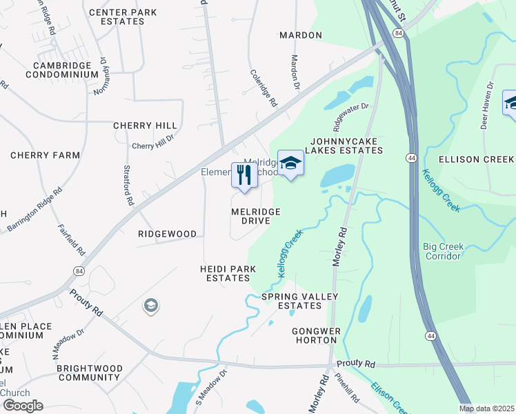 map of restaurants, bars, coffee shops, grocery stores, and more near 6889 Melridge Drive in Painesville