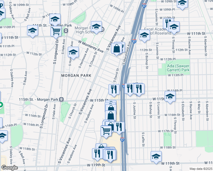 map of restaurants, bars, coffee shops, grocery stores, and more near 1724 West Edmaire Street in Chicago