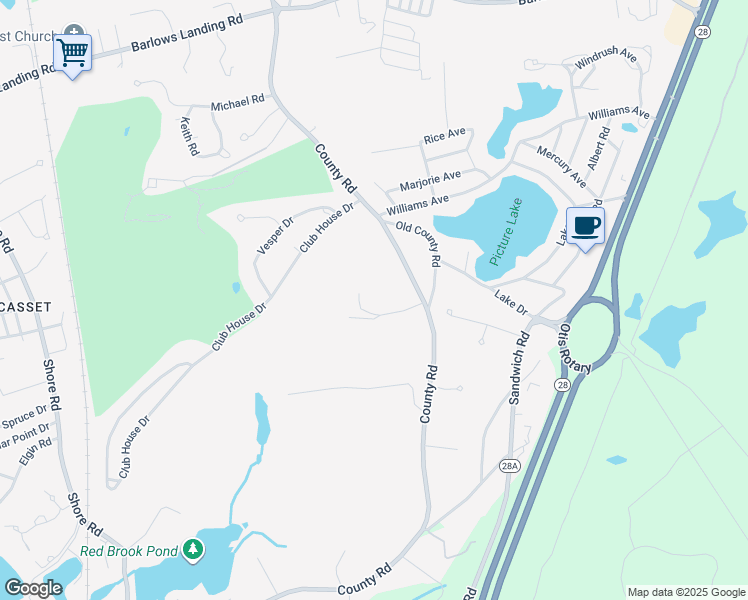 map of restaurants, bars, coffee shops, grocery stores, and more near in Bourne