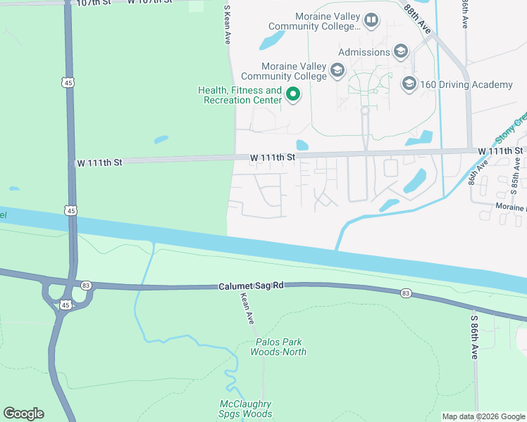 map of restaurants, bars, coffee shops, grocery stores, and more near 9182 South Road in Palos Hills