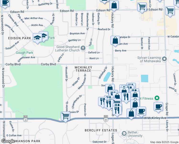 map of restaurants, bars, coffee shops, grocery stores, and more near 809 North Patterson Drive in South Bend