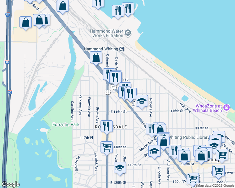 map of restaurants, bars, coffee shops, grocery stores, and more near 1454 U.S. 12 in Whiting