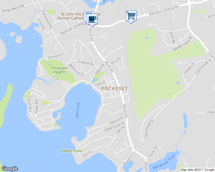 map of restaurants, bars, coffee shops, grocery stores, and more near 37 Wamsutta Avenue in Bourne