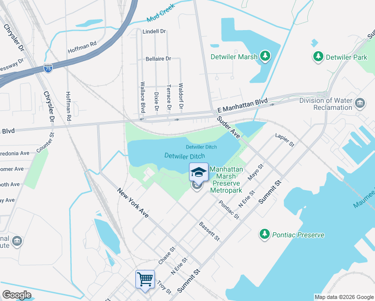 map of restaurants, bars, coffee shops, grocery stores, and more near 827 Clifford Street in Toledo