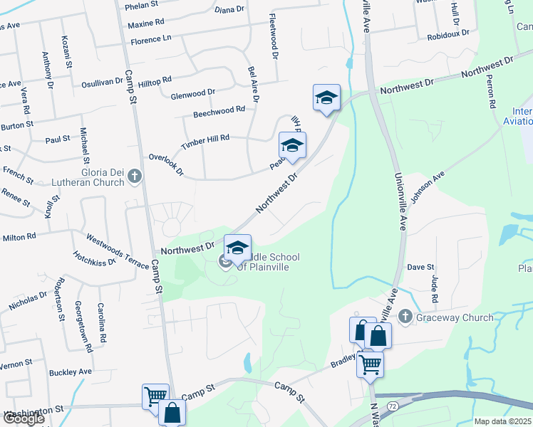 map of restaurants, bars, coffee shops, grocery stores, and more near 2 North Gate in Plainville