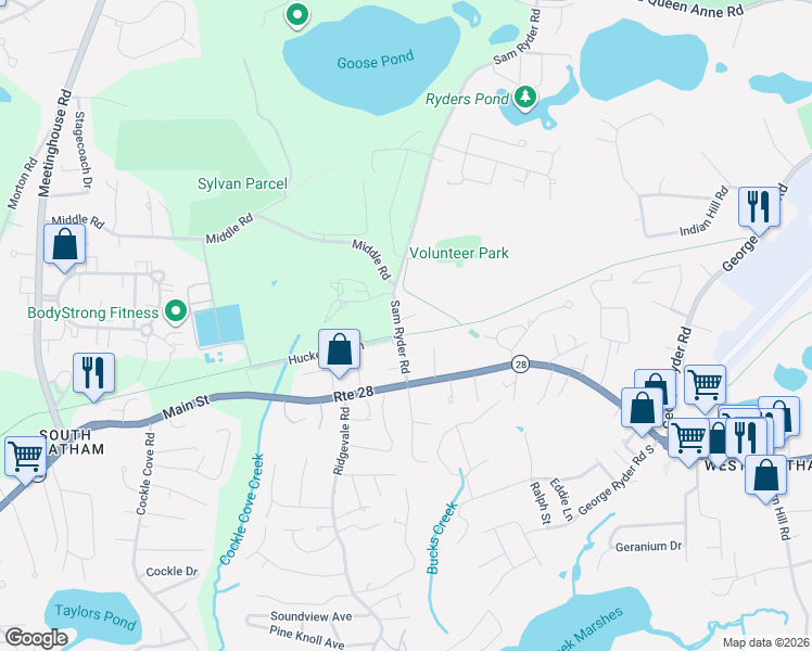map of restaurants, bars, coffee shops, grocery stores, and more near 4 Jedidiah Way in Chatham