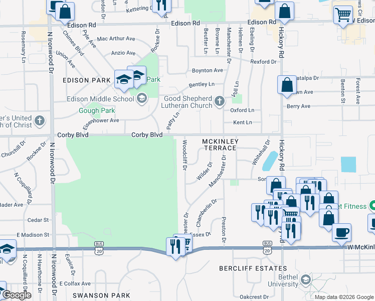 map of restaurants, bars, coffee shops, grocery stores, and more near 816 Woodcliff Drive in South Bend