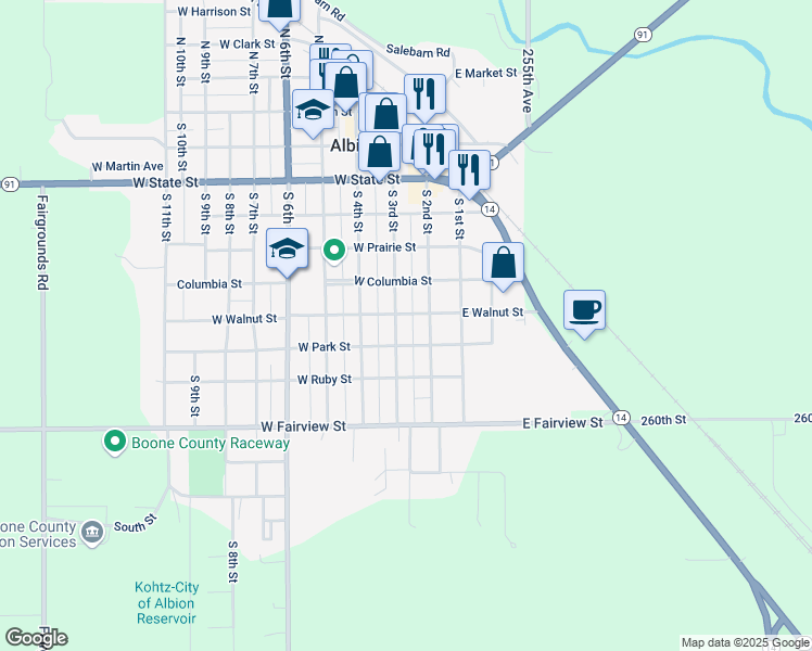 map of restaurants, bars, coffee shops, grocery stores, and more near 701-799 South 3rd Street in Albion