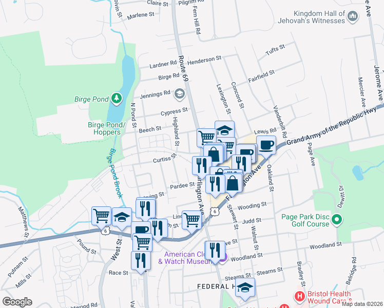 map of restaurants, bars, coffee shops, grocery stores, and more near 2 Central Avenue in Bristol