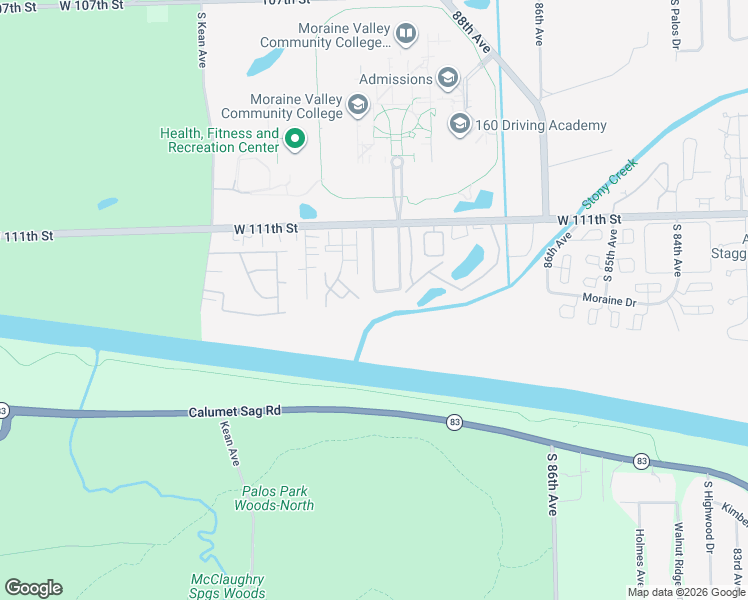 map of restaurants, bars, coffee shops, grocery stores, and more near 11208 Deerpath Lane in Palos Hills