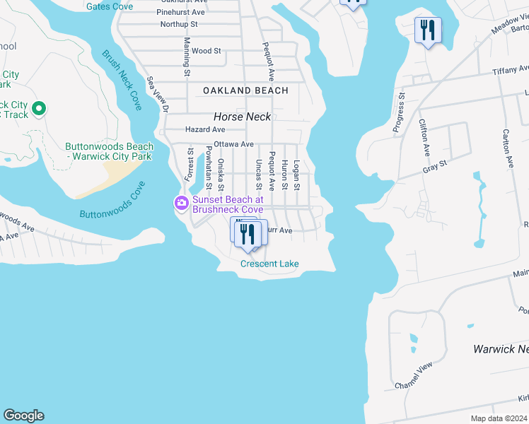 map of restaurants, bars, coffee shops, grocery stores, and more near 106 Suburban Parkway in Warwick