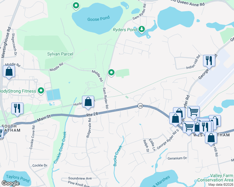 map of restaurants, bars, coffee shops, grocery stores, and more near 36 Jedidiah Way in Chatham