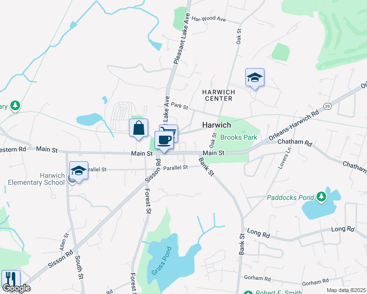 map of restaurants, bars, coffee shops, grocery stores, and more near 718 Main Street in Harwich