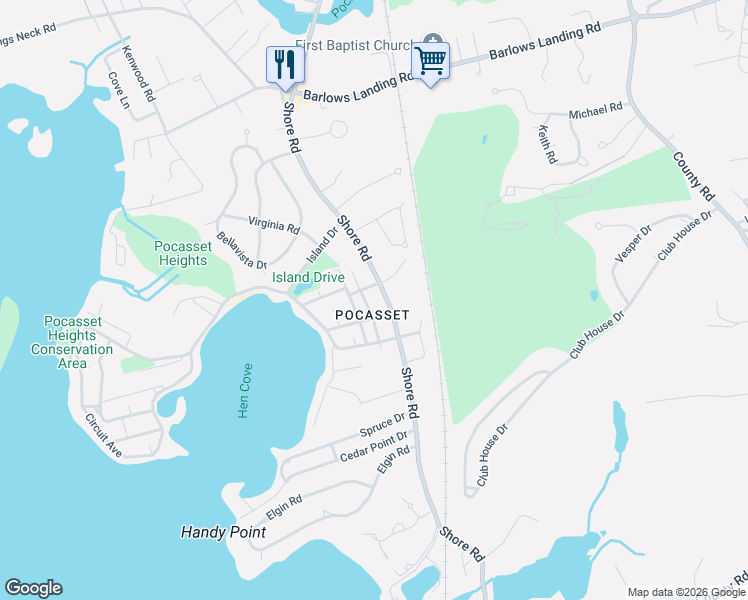 map of restaurants, bars, coffee shops, grocery stores, and more near in Bourne