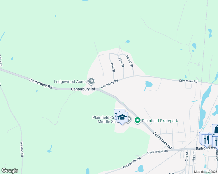 map of restaurants, bars, coffee shops, grocery stores, and more near 221 Cemetery Road in Plainfield