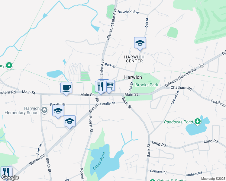 map of restaurants, bars, coffee shops, grocery stores, and more near 718 Main Street in Harwich