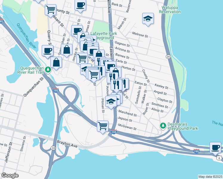 map of restaurants, bars, coffee shops, grocery stores, and more near 800 U.S. 6 in Fall River